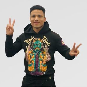 Men’s Tolga Kisa POW POW Black Rhinestone Fashion Hoodie